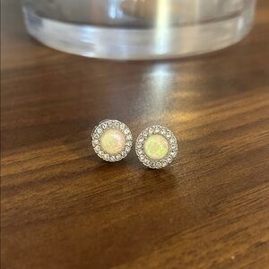 Elegant Silver and Opal Stud Earrings